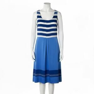Paul & Shark 100% Silk Blue Striped Midi Dress L Resort Travel Coastal Wardrobe